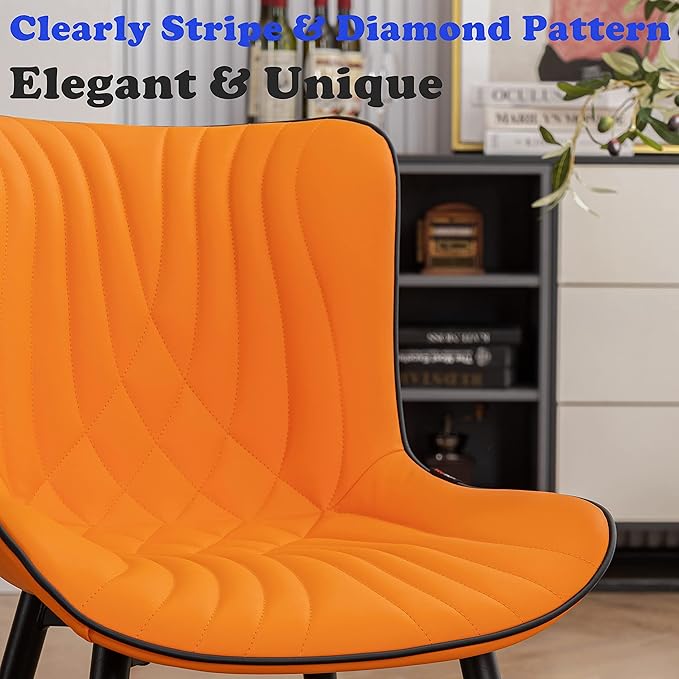 YOUTASTE Dining Chairs Set of 2 Upholstered Mid Century Modern Kitchen Dining Room Chairs Armless Faux Leather Accent Chairs Metal Vanity Lounge Chair with Back for Living Room Bedrooms,Orange - LeafyLoom