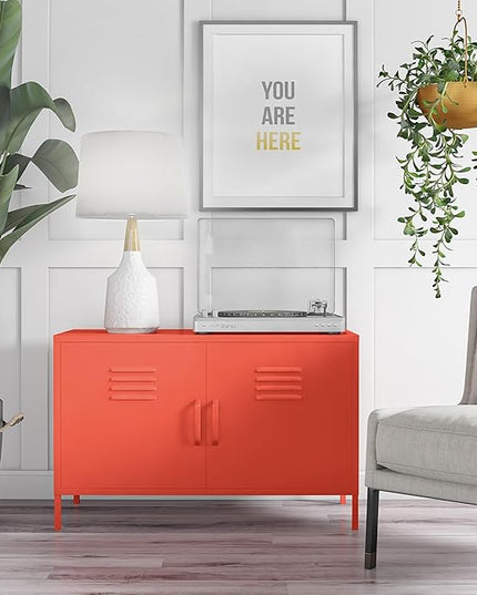 Novogratz Cache 2 Door Metal Locker Accent Storage Cabinet, Orange - LeafyLoom