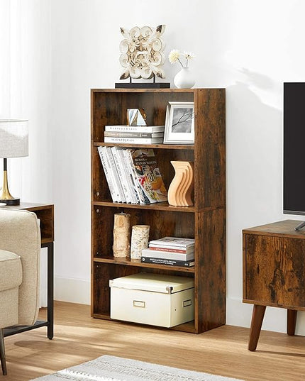 VASAGLE Bookshelf, 23.6 Inches Wide, 4-Tier Open Bookcase with Adjustable Storage Shelves, Floor Standing Unit, Rustic Brown ULBC164X01 - LeafyLoom