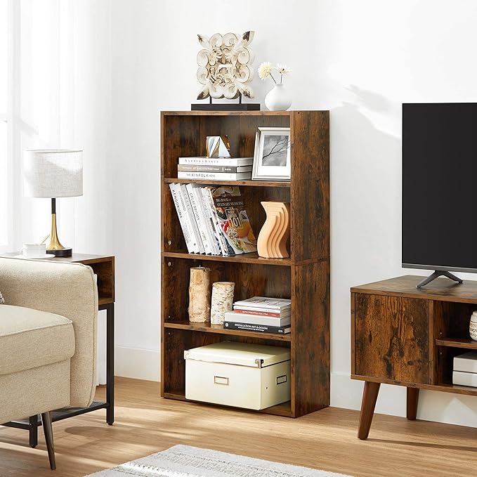 VASAGLE Bookshelf, 23.6 Inches Wide, 4-Tier Open Bookcase with Adjustable Storage Shelves, Floor Standing Unit, Rustic Brown ULBC164X01 - LeafyLoom
