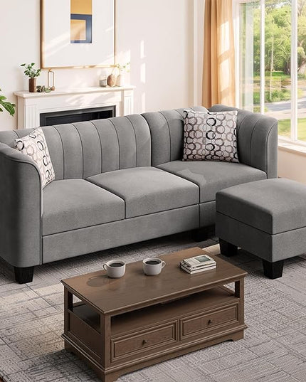 Shintenchi Upgraded Convertible Sectional Sofa Couch, 3 Seat L Shaped Sofa with High Armrest Linen Fabric Small Couch for Living Room, Apartment and Office (Grey) - LeafyLoom