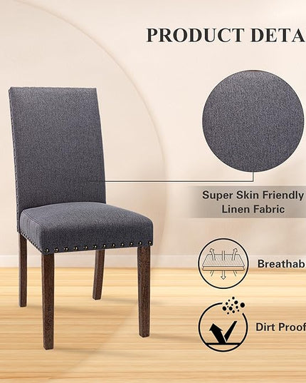 COLAMY Modern Wood Dining Chairs Set of 6, Parsons Dining Chairs, 19 Inch Padded Dining Chairs with Nailed Trim for Kitchen Dining Living Room, Grey - LeafyLoom