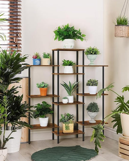 ETELI 4 Tier Small Bookshelf Triple Wide Bookcase with 10 Storage Shelves Open Shelf Book Shelf Book Case for Home & Office, Living Room, Industrial Style, 7.8" D x 37" W x 41.6" H - LeafyLoom