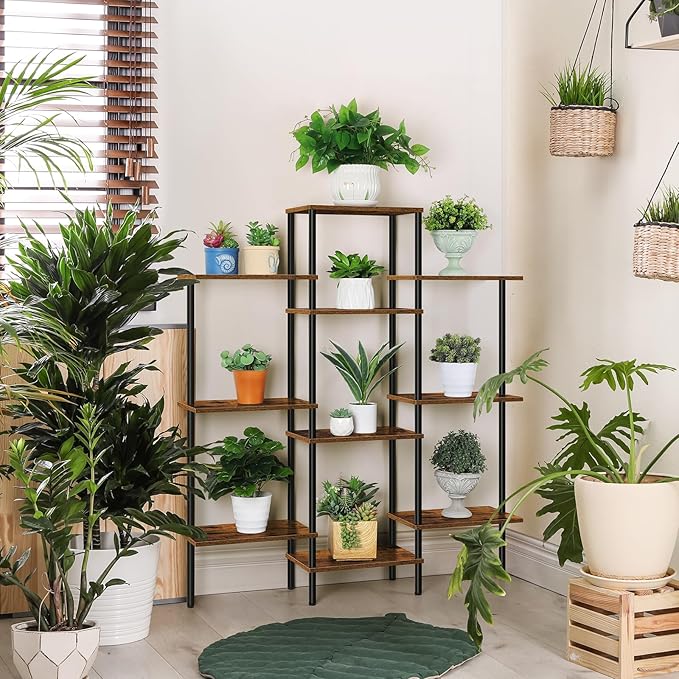 ETELI 4 Tier Small Bookshelf Triple Wide Bookcase with 10 Storage Shelves Open Shelf Book Shelf Book Case for Home & Office, Living Room, Industrial Style, 7.8" D x 37" W x 41.6" H - LeafyLoom