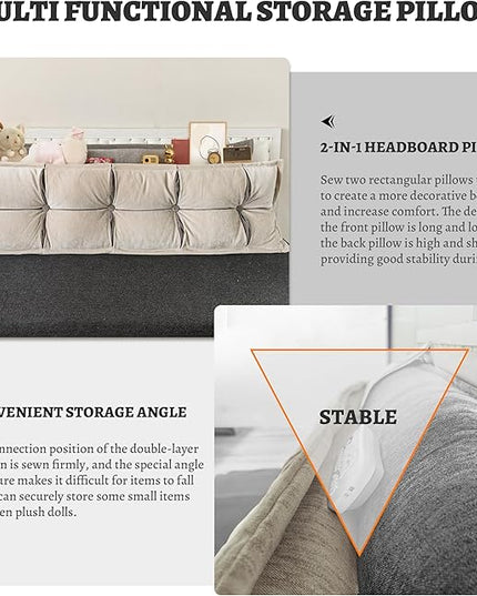 Johnear Headboard Backrest Set of 2 Pack Pillows for Daybed Couch Support Reading Pillows for Sitting in Bed Adult, Soft Chenille Long Wedge Pillow for Queen Size Bed Throw Pillow Bolster Pillow - LeafyLoom