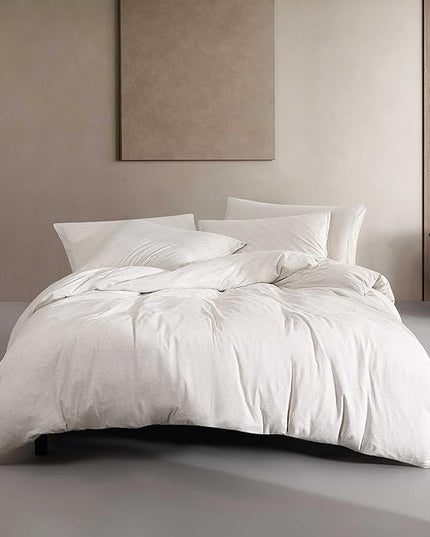 Calvin Klein - King Comforter Set, Luxuriously Soft Home Decor, Modern Cotton Melange Jersey Bedding (Ivory Grey Heather, King) - LeafyLoom