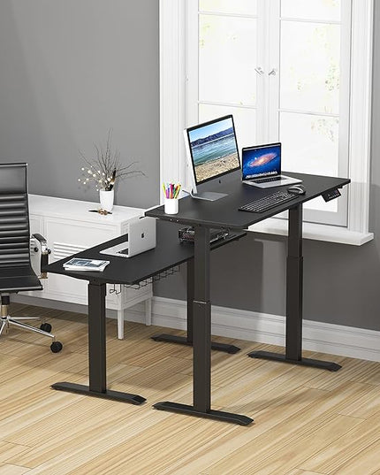 SHW Memory Preset Electric Height Adjustable Standing Desk, 48 x 24 Inches, Black - LeafyLoom