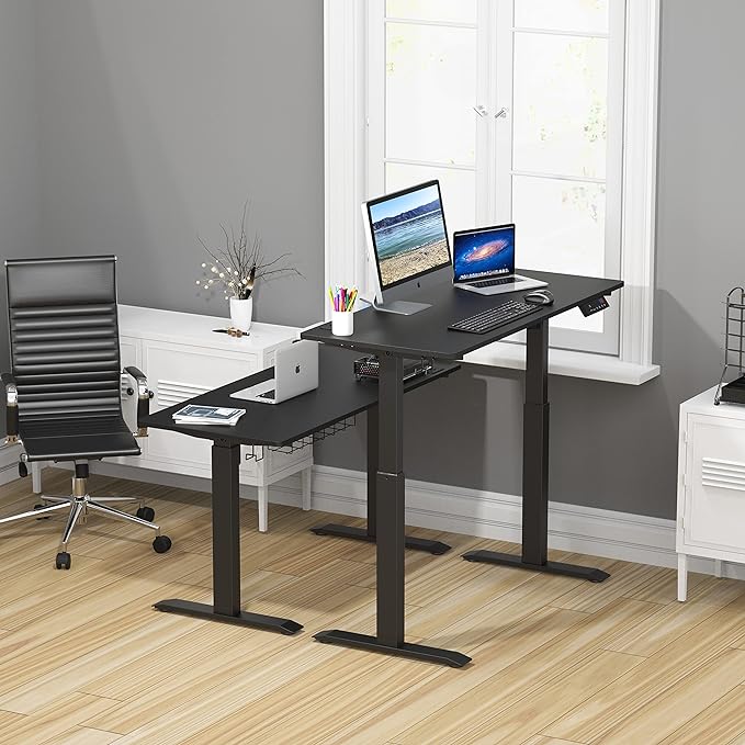 SHW Memory Preset Electric Height Adjustable Standing Desk, 48 x 24 Inches, Black - LeafyLoom