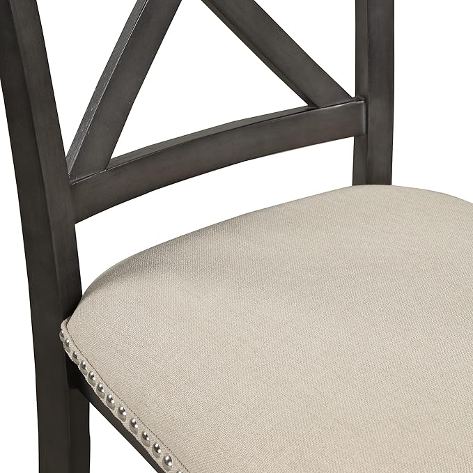 5-Piece Top Round Dining Table Set for 4 Persons, Curved Backrest Linen Fabric Chairs, Modern Wood Kitchen Furniture, OneSize, Gray Marble - LeafyLoom