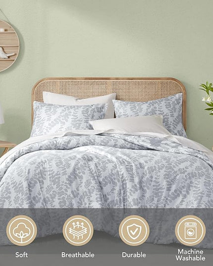 Codi Gray Floral Comforter Set King Size, Botanical Bedding Sets | Nature Style, Unique Reversible Design, Better for Spring and Summer | Leaf Print 3 Pieces - LeafyLoom
