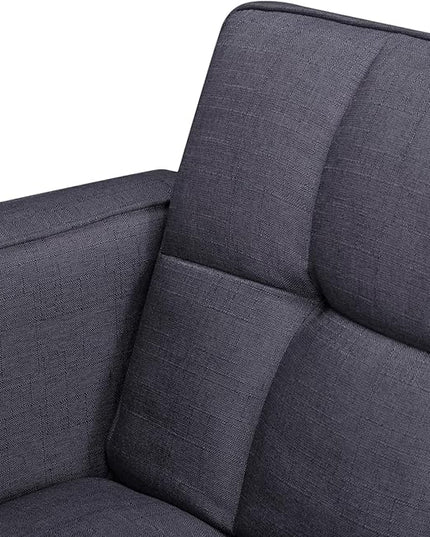 Modern Folding Sofa Bed Living Room Furniture Sets Futon Couch Convertible Tufted Loveseat with Adjustable Backrest for Lounge, 2-seats Sturdy Wood Legs Fabric Home Recliner - Dark Grey Sofá - LeafyLoom