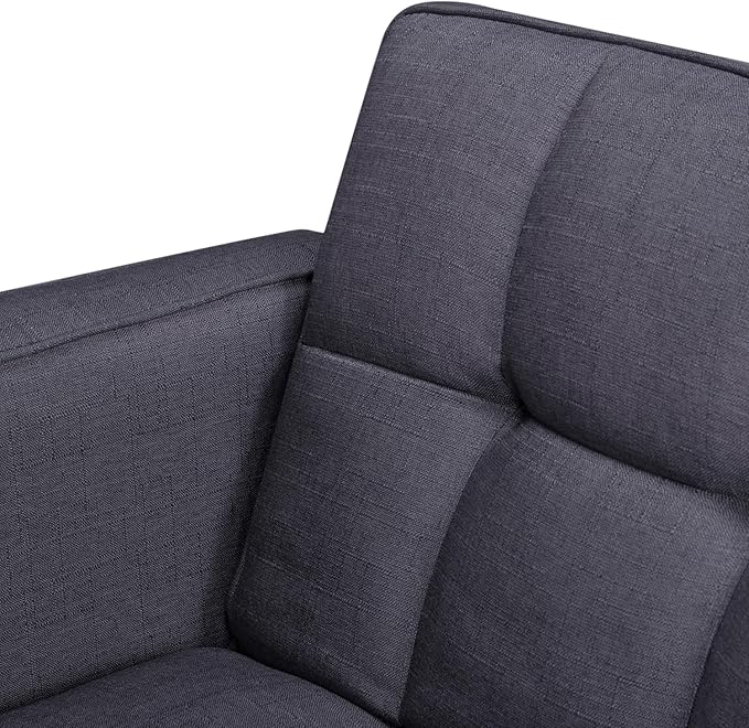 Modern Folding Sofa Bed Living Room Furniture Sets Futon Couch Convertible Tufted Loveseat with Adjustable Backrest for Lounge, 2-seats Sturdy Wood Legs Fabric Home Recliner - Dark Grey Sofá - LeafyLoom
