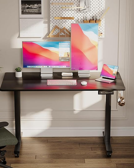 Electric Standing Desk 48 Inch, Ergonomic Height Adjustable Table with T-Shaped Metal Bracket Modern Computer Workstations for Home Office, Black - LeafyLoom