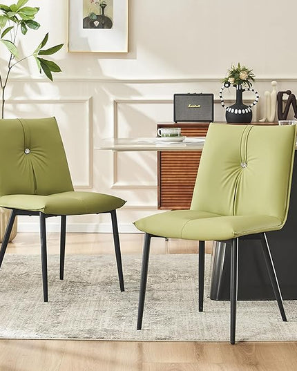 YOUTASTE Dining Chairs Set of 2 Mid Century Modern Upholstered Leather Kitchen Chairs Soft Padded Side Chairs Dinner Chairs with Metal Legs for Living Room Bedroom, Avocado Green - LeafyLoom