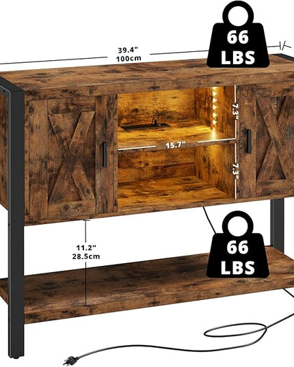 IRONCK Sideboard Buffet Cabinet with LED Light & Charging Station, Coffee Station Table, Bar Storage for Kitchen, Dining Room, Living Room, Vintage Brown - LeafyLoom