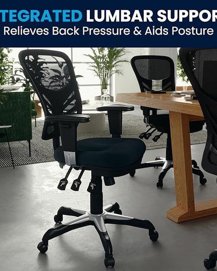 Flash Furniture Nicholas Mid-Back Black Mesh Multifunction Executive Swivel Ergonomic Office Chair with Adjustable Arms - LeafyLoom