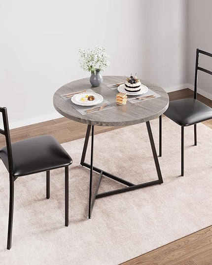 GAOMON Dining Table Set for 2, Kitchen Table and Chairs for 2 with Upholstered Chairs, 3 Piece Dining Room Table Set, Round Kitchen Table Set for Small Space, Apartment, Studio, Rustic Gray - LeafyLoom