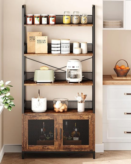 GAOMON Industrial Bookshelf with Doors 70.87" Tall Bookcase with 4 Tiers Open Storage Shelf Rustic Bookshelves Display Rack Cabinet Farmhouse Bookshelf for Bedroom, Living Room, Home Office, Brown - LeafyLoom