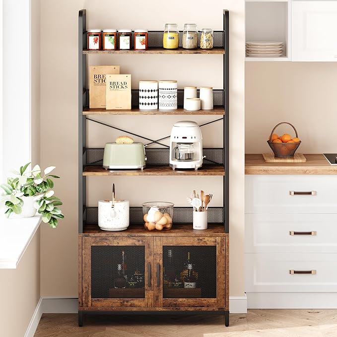 GAOMON Industrial Bookshelf with Doors 70.87" Tall Bookcase with 4 Tiers Open Storage Shelf Rustic Bookshelves Display Rack Cabinet Farmhouse Bookshelf for Bedroom, Living Room, Home Office, Brown - LeafyLoom