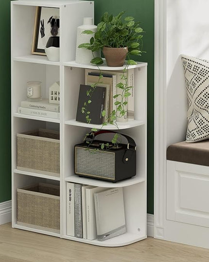 Furinno Pasir 3-Tier Corner Open Shelf Bookcase, White - LeafyLoom