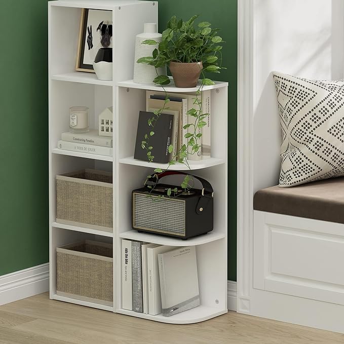 Furinno Pasir 3-Tier Corner Open Shelf Bookcase, White - LeafyLoom