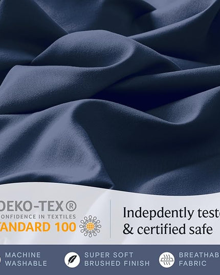 LuxClub Twin Sheets - Soft Kids Twin Bed Sheets for Boys and Girls, 4 PC Deep Pockets 18" Eco Friendly Wrinkle Free Kids Fitted Sheets Machine Washable Hotel Bedding Silky Soft- Navy Twin - LeafyLoom