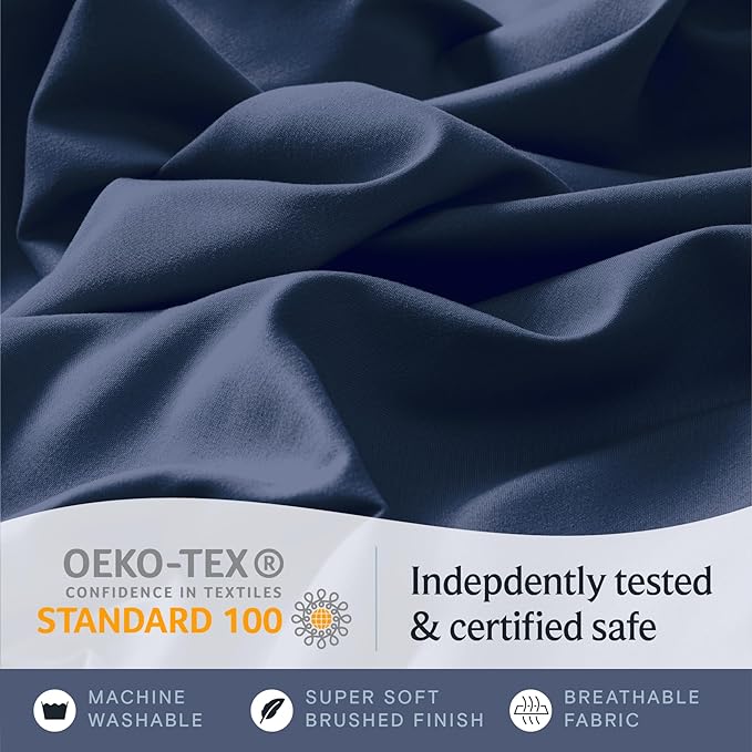 LuxClub Twin Sheets - Soft Kids Twin Bed Sheets for Boys and Girls, 4 PC Deep Pockets 18" Eco Friendly Wrinkle Free Kids Fitted Sheets Machine Washable Hotel Bedding Silky Soft- Navy Twin - LeafyLoom