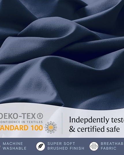 LuxClub Twin XL Sheets - Soft Kids Twin Bed Sheets for Boys and Girls, 4 PC Deep Pockets 18" Eco Friendly Wrinkle Free Kids Fitted Sheets Machine Washable Hotel Bedding Silky Soft- Navy Twin XL - LeafyLoom