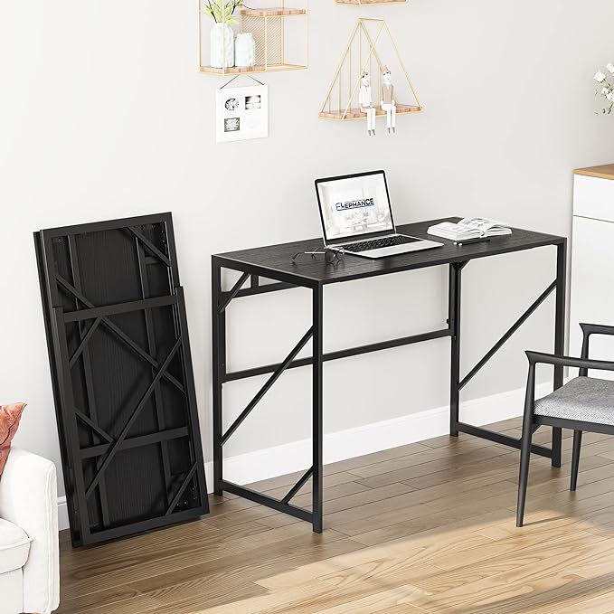 Elephance Folding Desk Writing Computer Desk for Home Office, No-Assembly Study Office Desk Foldable Table for Small Spaces - LeafyLoom