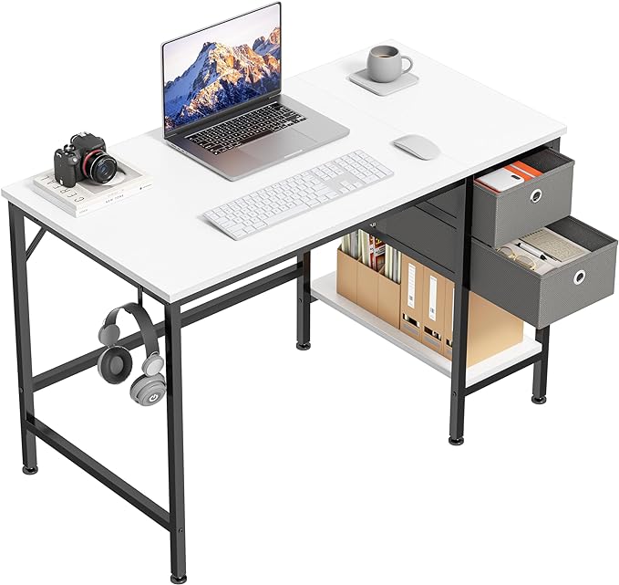 HOMIDEC Office Desk, Computer Desk with Drawers 40" Study Writing Desks for Home with Storage Shelves, Desks & Workstations for Home Office Bedroom, white - LeafyLoom