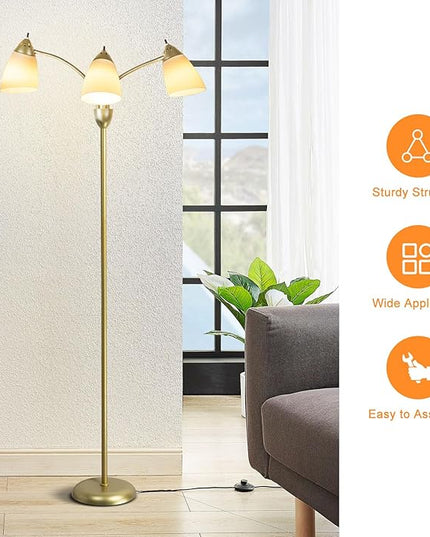 DINGLILIGHTING Floor Lamp Gold for Room: 3-Light Adjustable Flexible Gooseneck Tree Standing Lamp for Bedroom Study Room Office - Modern Multi Head Reading Floor Lights - LeafyLoom