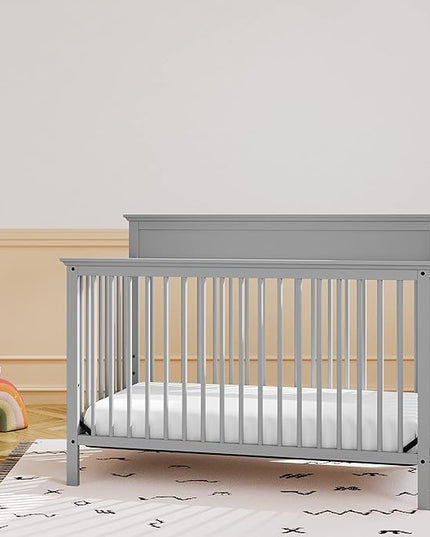 Storkcraft Carmel 5-in-1 Convertible Crib (Pebble Gray) - GREENGUARD Gold Certified, Converts to Toddler Bed & Full-Size Bed, Fits Standard Full-Size Crib Mattress, 4 Adjustable Mattress Heights - LeafyLoom