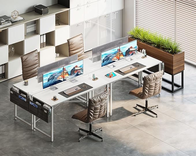 AODK 55 inch Small Computer Desk with Power Outlet for Small Spaces Home Office Student Laptop PC Writing Desks with Storage Bag Headphone Hook, White - LeafyLoom