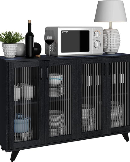 Panana Kitchen Buffet Server Table Accent Sideboard Cupboard Server Buffet Console Table with Doors Cabinet (49inch, black) - LeafyLoom