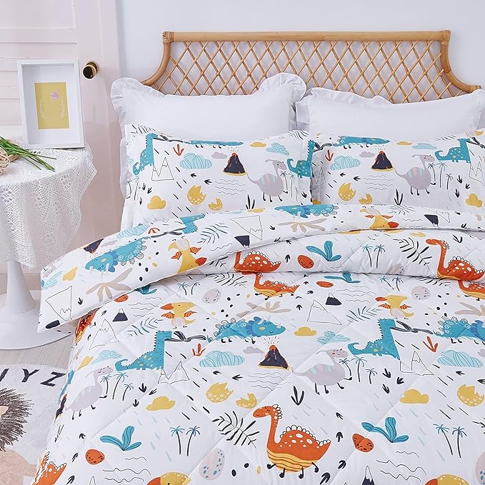 JSD Dinosaur Kids Comforter Set for Boys Girls, 2 Pieces Twin Microfiber Comforter with Pillow Sham, Soft Comfortable Machine Washable - LeafyLoom