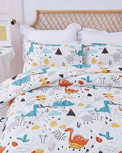 JSD Dinosaur Kids Comforter Set for Boys Girls, 3 Pieces Queen Microfiber Comforter with Pillow Sham, Soft Comfortable Machine Washable - LeafyLoom