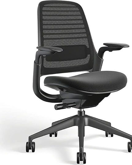 Steelcase Series 1 Office Chair - Ergonomic Work Chair with Wheels for Carpet - Helps Support Productivity - Weight-Activated Controls, Back Supports & Arm Support - Easy Assembly - Licorice Cogent - LeafyLoom