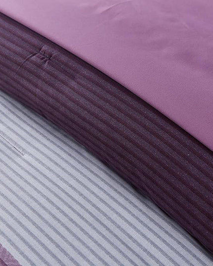 WONGS BEDDING Purple Comforter Set Twin, Revsible Purple Grey Striped Down Alternative Comforter for Twin Bed,2 Pieces (1 Comforter+1 Pillowcase), Soft Microfiber Bedding Duvet Insert 68”×86” - LeafyLoom