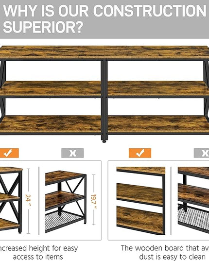 Yaheetech TV Stand for TVs Up to 70 Inches, Entertainment Center with 3-Tier Wooden Storage Shelves TV Console for Living Room, Rustic Brown - LeafyLoom