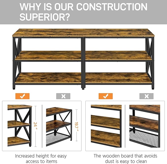 Yaheetech TV Stand for TVs Up to 70 Inches, Entertainment Center with 3-Tier Wooden Storage Shelves TV Console for Living Room, Rustic Brown - LeafyLoom