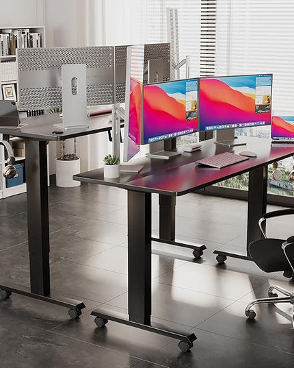 Electric Standing Desk 60 Inch, Ergonomic Height Adjustable Table with T-Shaped Metal Bracket Modern Computer Workstations for Home Office, Black - LeafyLoom