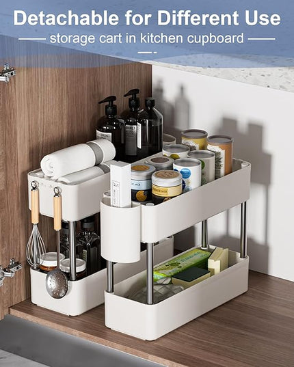 VECELO Storage Cart 3-Tier Utility Rolling Cart,Mobile Shelving Slim Unit Organizers with 360°Wheels Hooks&Hanging Cups for Kitchen Bedroom Bathroom Office Sofa Side in Narrow Places, White - LeafyLoom