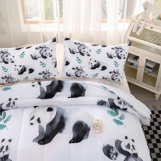 CVHOUSE Panda Bedding Set,Panda Comforter Twin,Cute Panda Comforter Set for Girls Kids Teens,Kawaii Panda Quilt Set with 1 Comforter and 2 Pillow Cases- 3 Piece - LeafyLoom