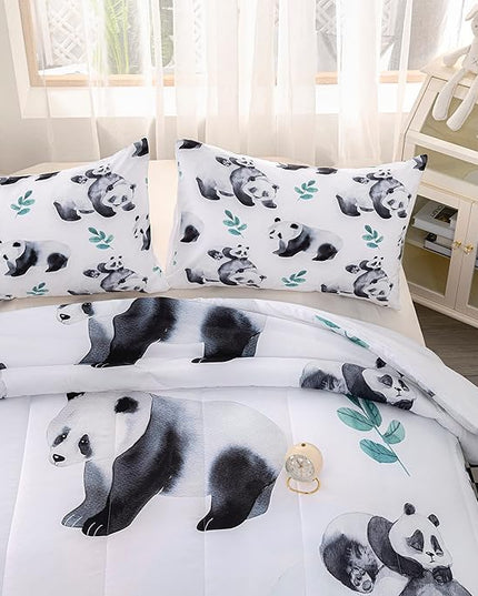 CVHOUSE Panda Bedding Set,Panda Comforter Queen,Cute Panda Comforter Set for Girls Kids Teens,Kawaii Panda Quilt Set with 1 Comforter and 2 Pillow Cases- 3 Piece - LeafyLoom