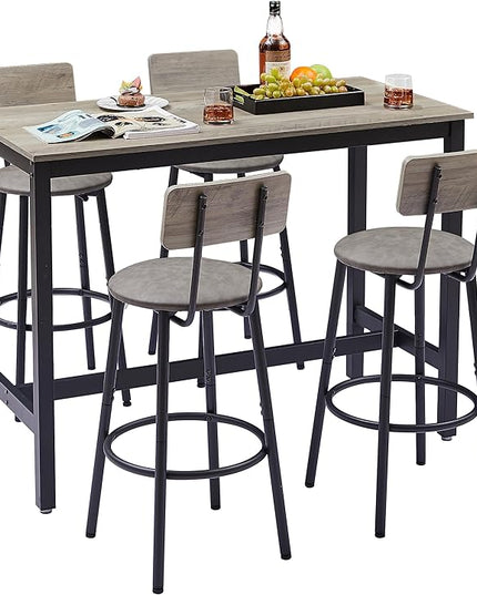 NicBex Dining Room Table Set for 4 Corner Dining Table Set Bar Table Set with 4 Bar Stools PU Soft Seat with Backrest Set for Kitchen, Dining Room, Dinette, Thicken Steel Frame, Grey - LeafyLoom