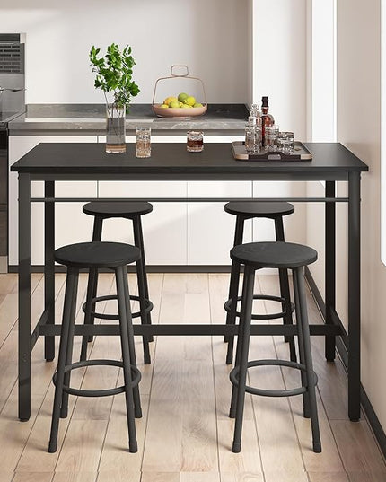 NicBex Dining Table Set for 4 Rural Kitchen Table Dining Table with 4 Bar Stools Modern Kitchen Table Set Space Saving for Home, Kitchen, Living Room, Office, Metal Frame and MDF, Black - LeafyLoom