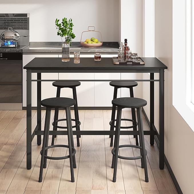 NicBex Dining Table Set for 4 Rural Kitchen Table Dining Table with 4 Bar Stools Modern Kitchen Table Set Space Saving for Home, Kitchen, Living Room, Office, Metal Frame and MDF, Black - LeafyLoom