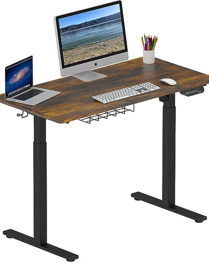 SHW Memory Preset Electric Height Adjustable Standing Desk, 48 x 24 Inches, Rustic Brown - LeafyLoom