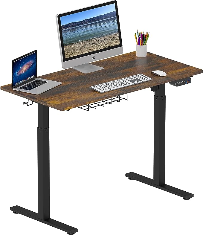 SHW Memory Preset Electric Height Adjustable Standing Desk, 48 x 24 Inches, Rustic Brown - LeafyLoom