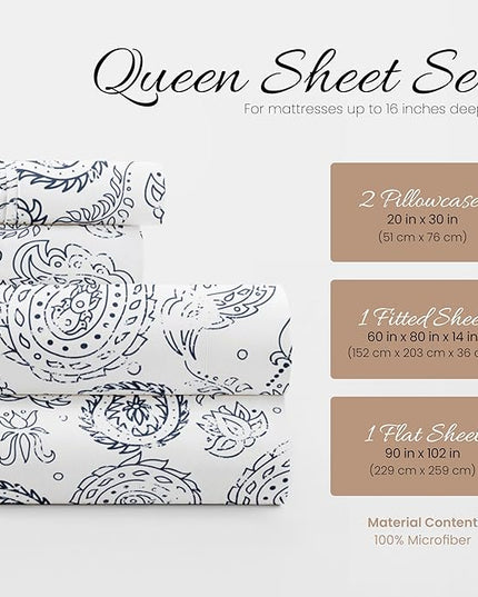 Linen Market 4 Piece Queen Bedding Sheet Set (Navy Floral) - Sleep Better Than Ever with These Ultra-Soft & Cooling Bed Sheets for Your Queen Size Bed - Deep Pocket Fits 16" Mattress - LeafyLoom